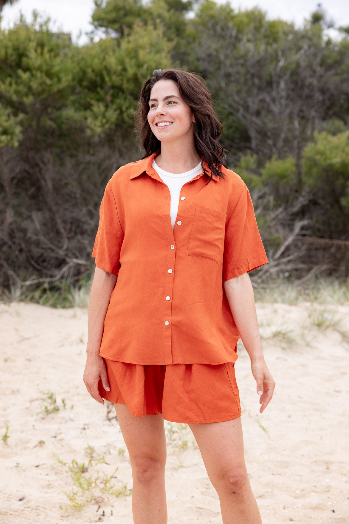 Samara Linen Blend Shirt in Rust