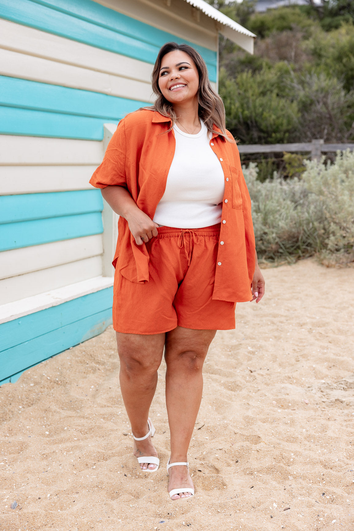 Samara Linen Blend Shirt in Rust