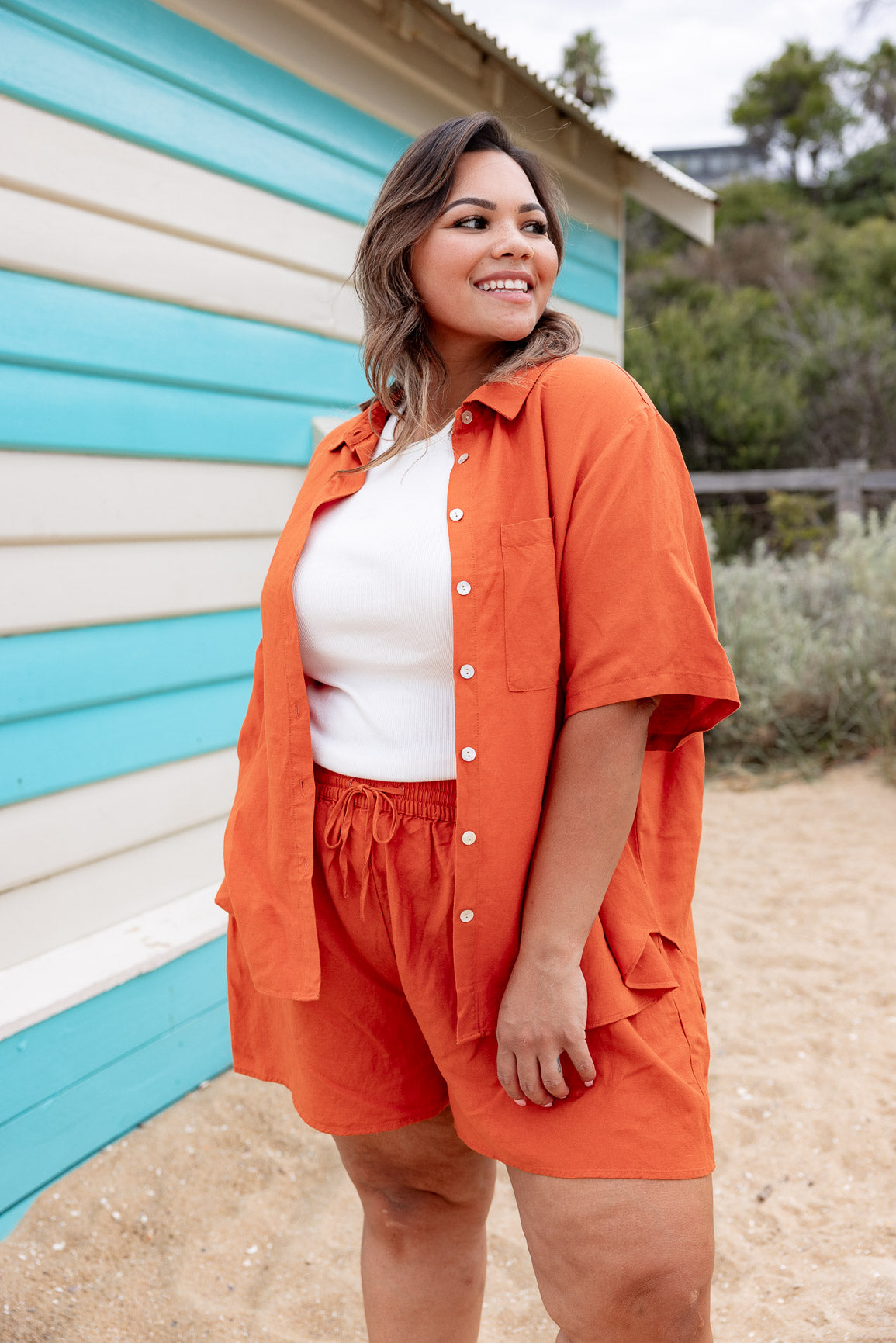 Samara Linen Blend Shirt in Rust