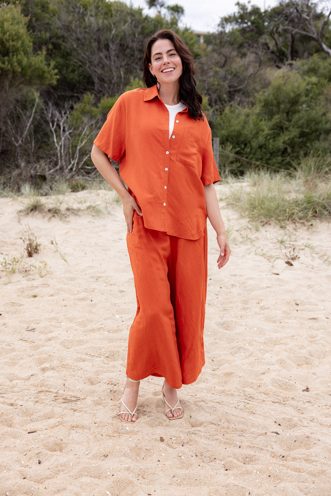 Samara Linen Blend Shirt in Rust