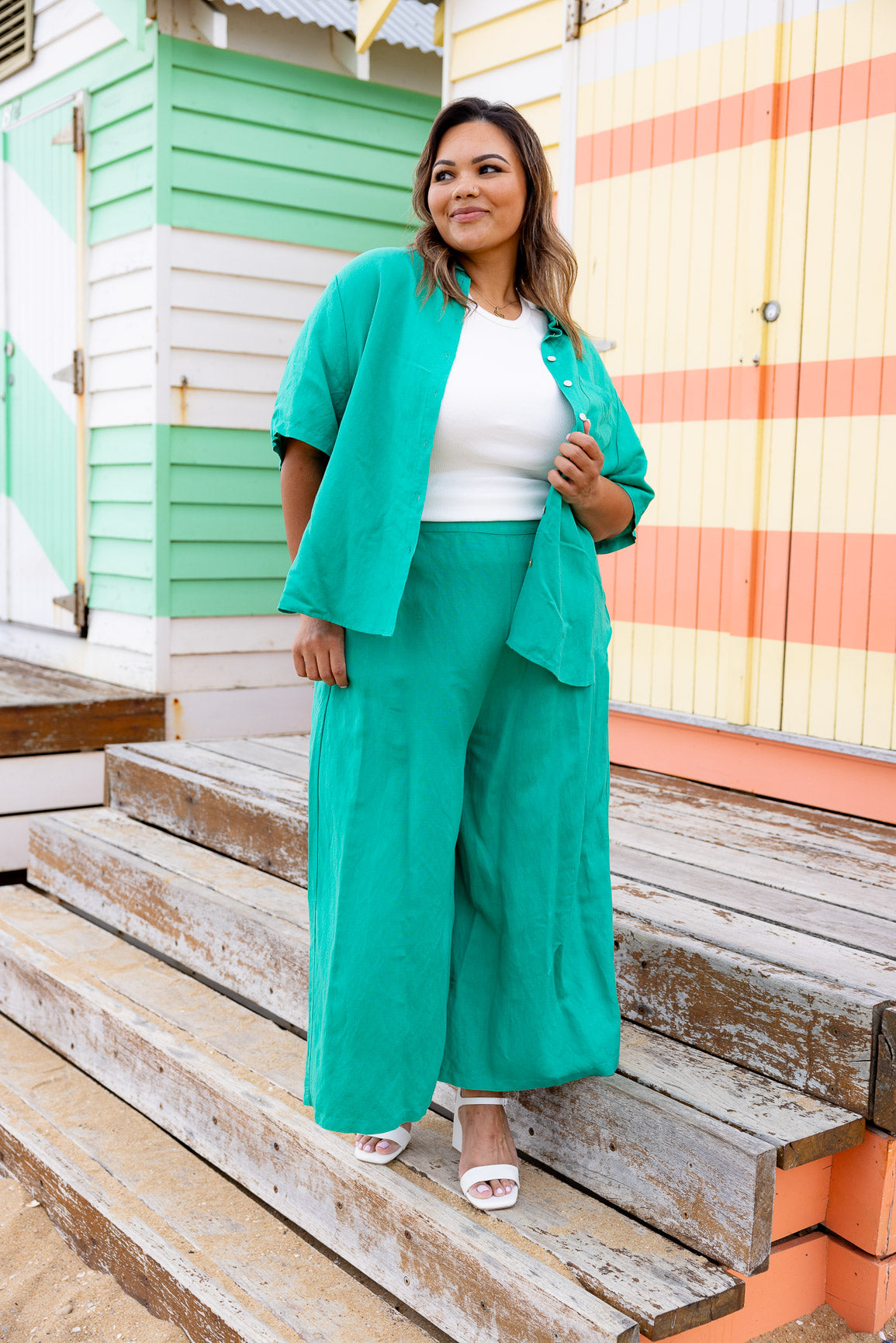 Noah Crop Linen Pants in Jade