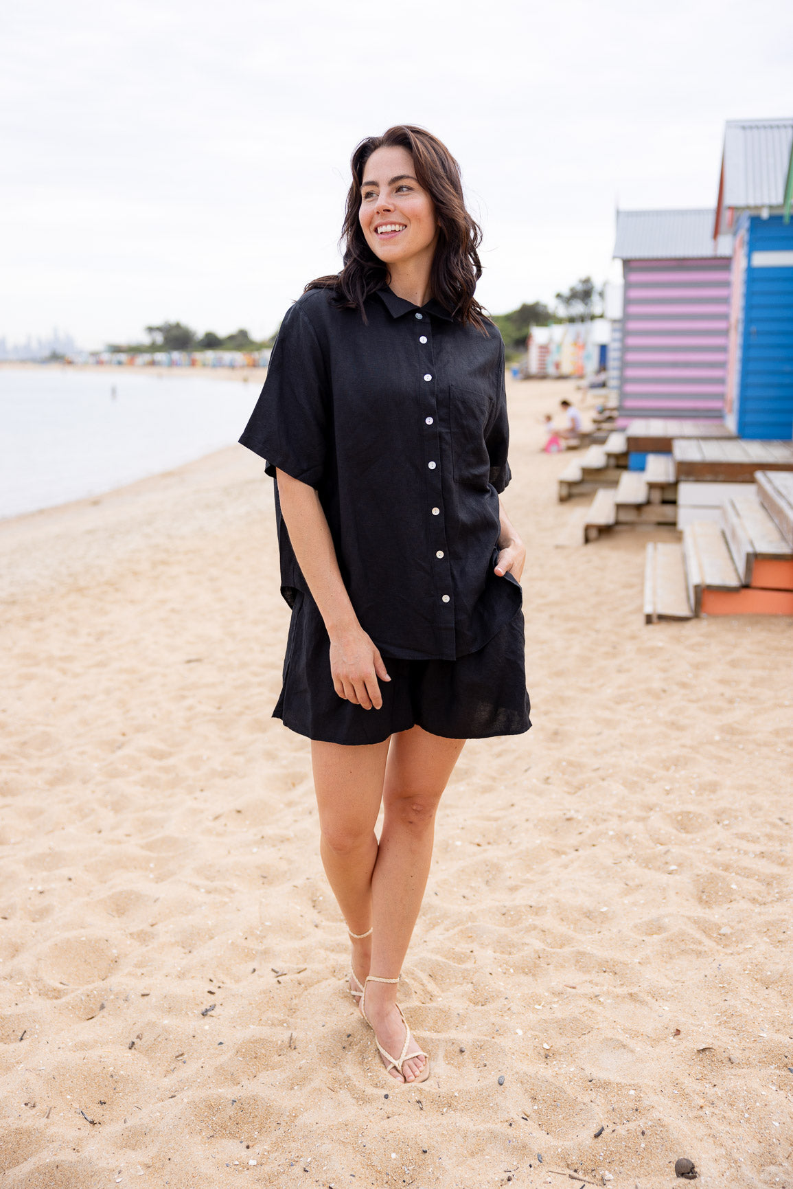 Samara Linen Blend Shirt in Black