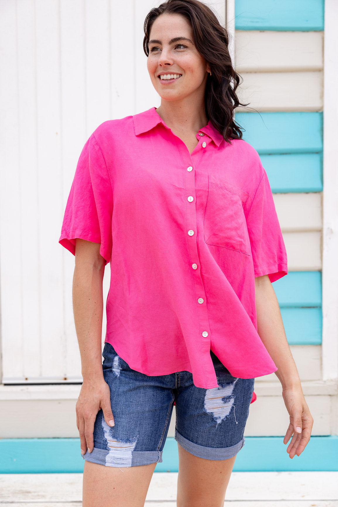 Samara Linen Blend Shirt in Pina Colada