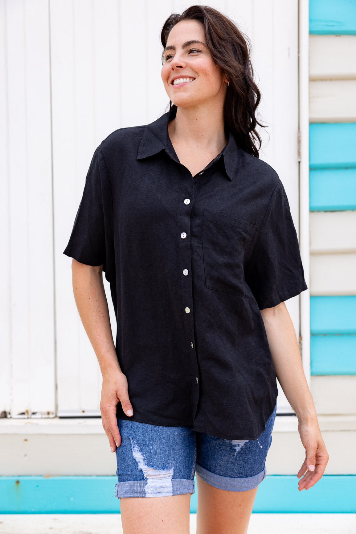 Samara Linen Blend Shirt in Black