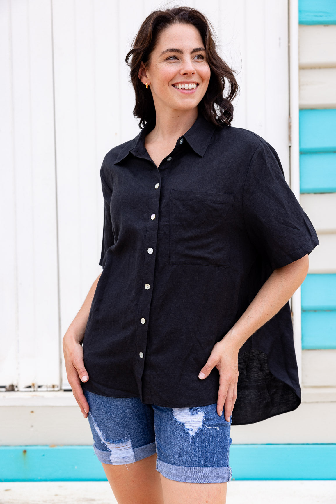 Samara Linen Blend Shirt in Black