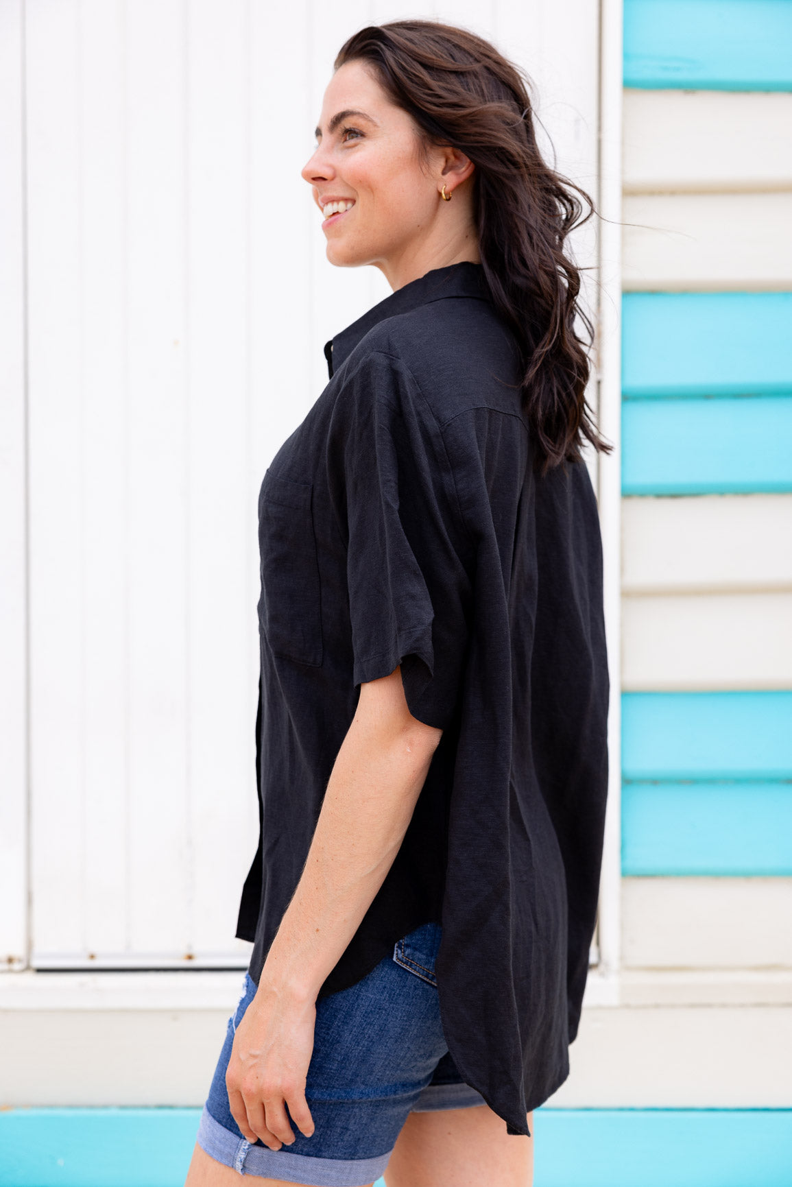 Samara Linen Blend Shirt in Black