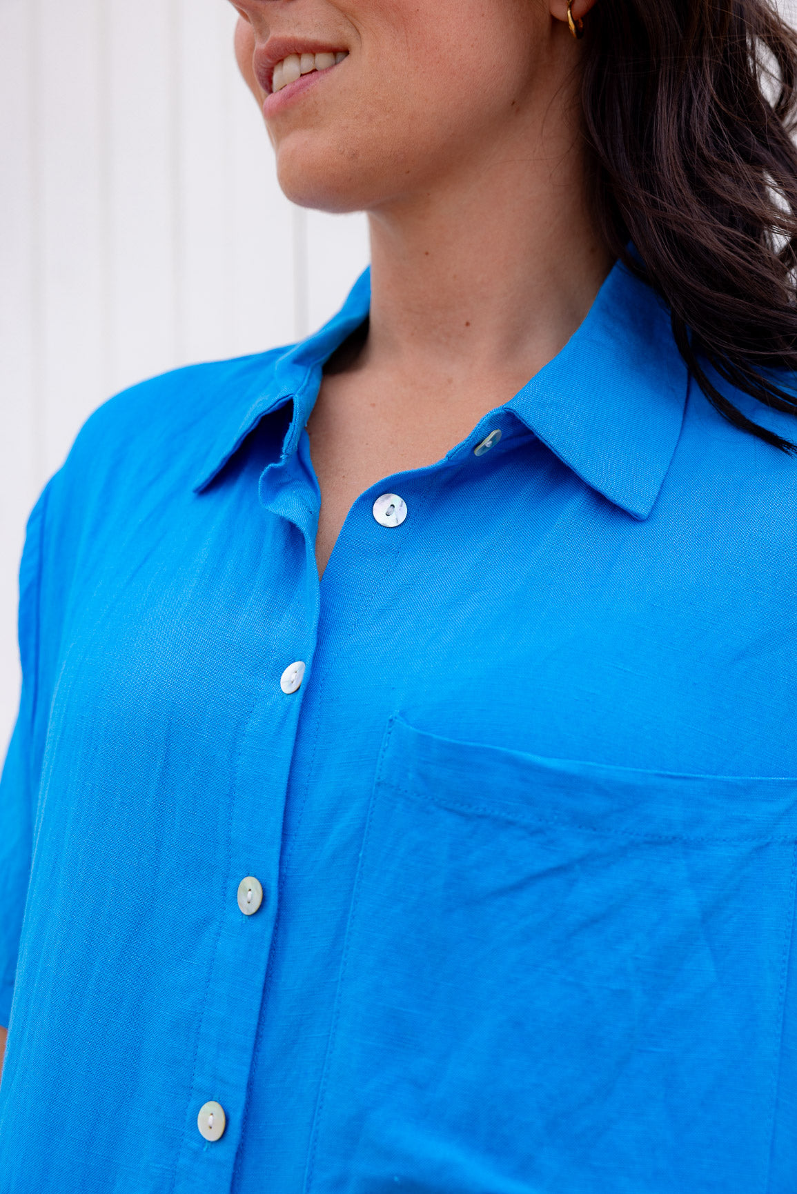 Samara Linen Blend Shirt in Ocean Blue