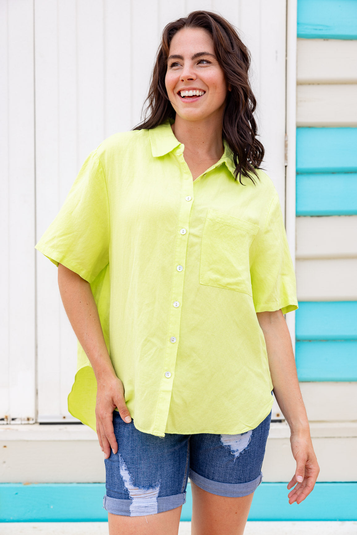 Samara Linen Blend Shirt in Lime
