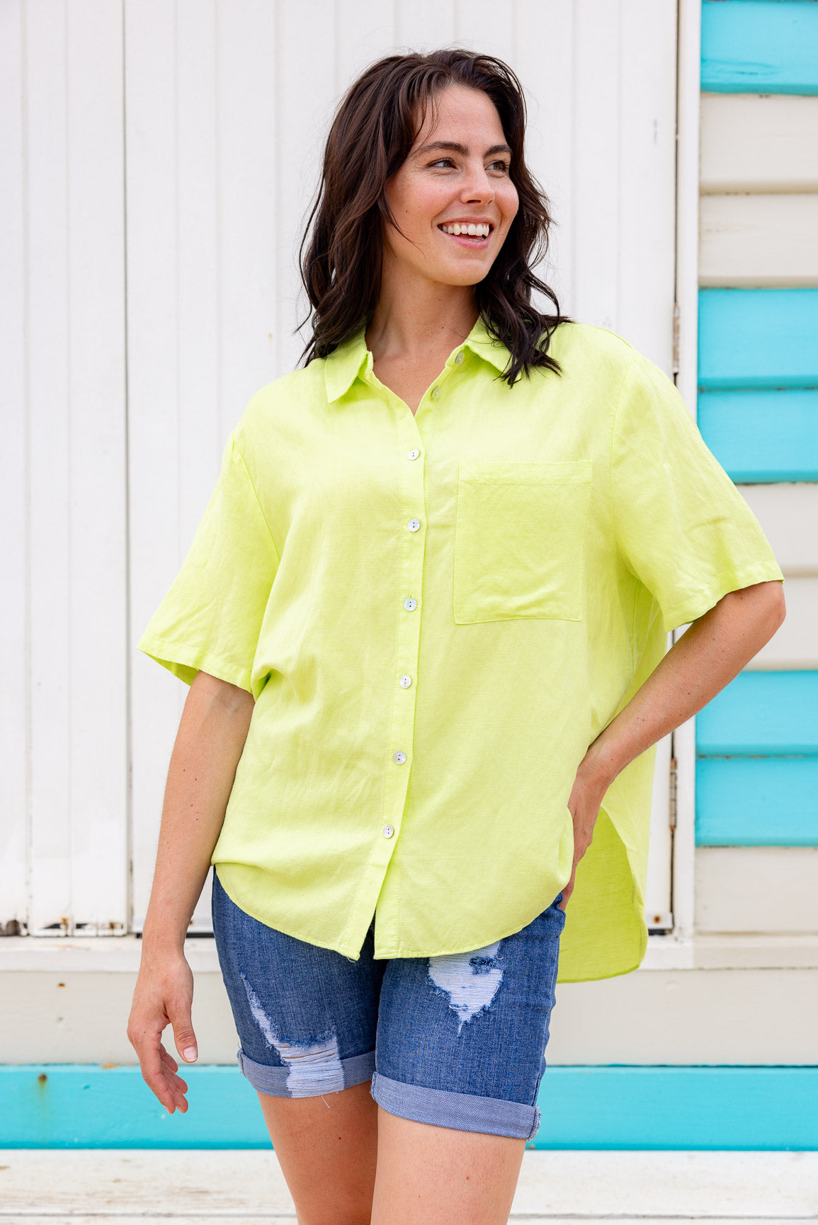 Samara Linen Blend Shirt in Lime