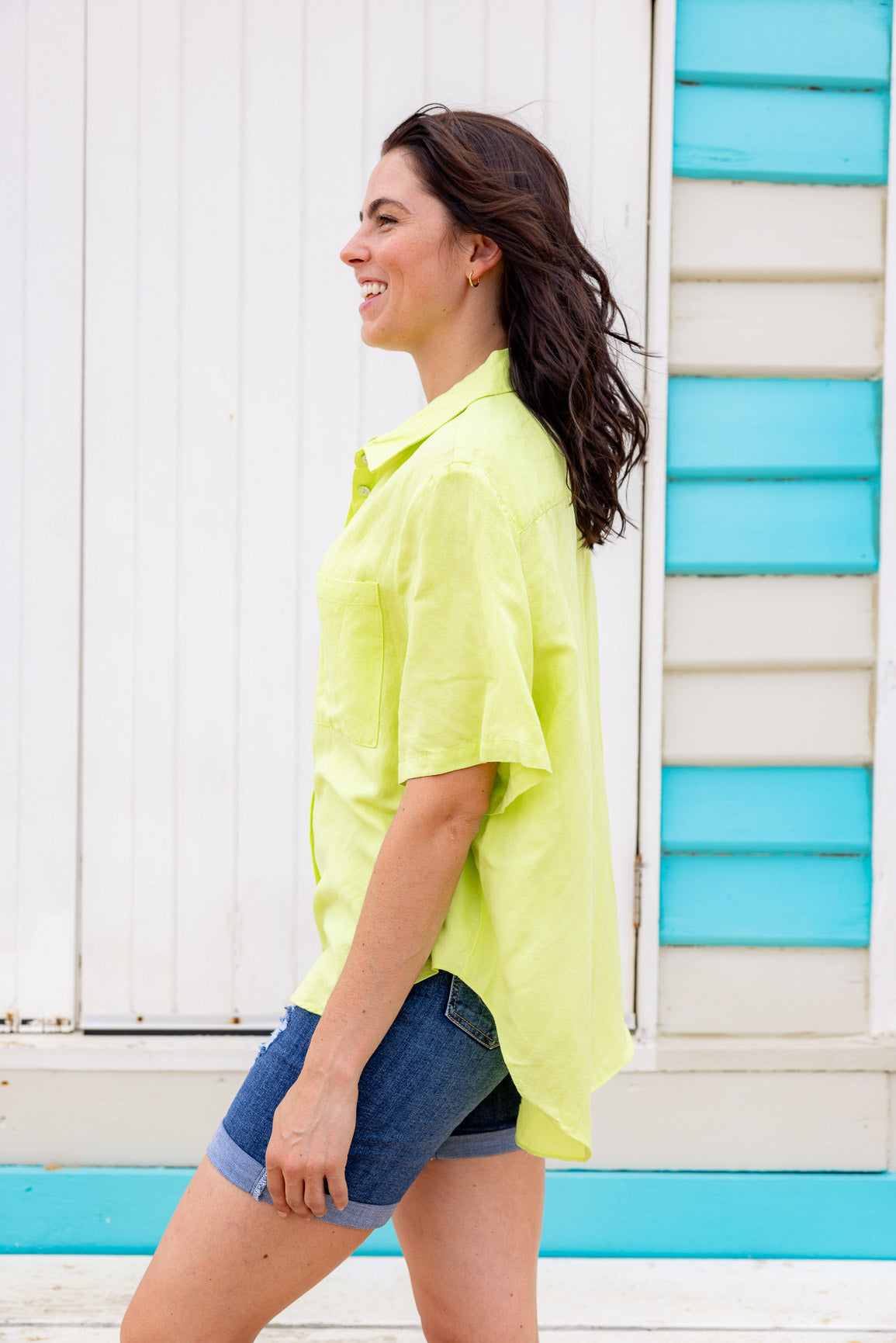 Samara Linen Blend Shirt in Lime