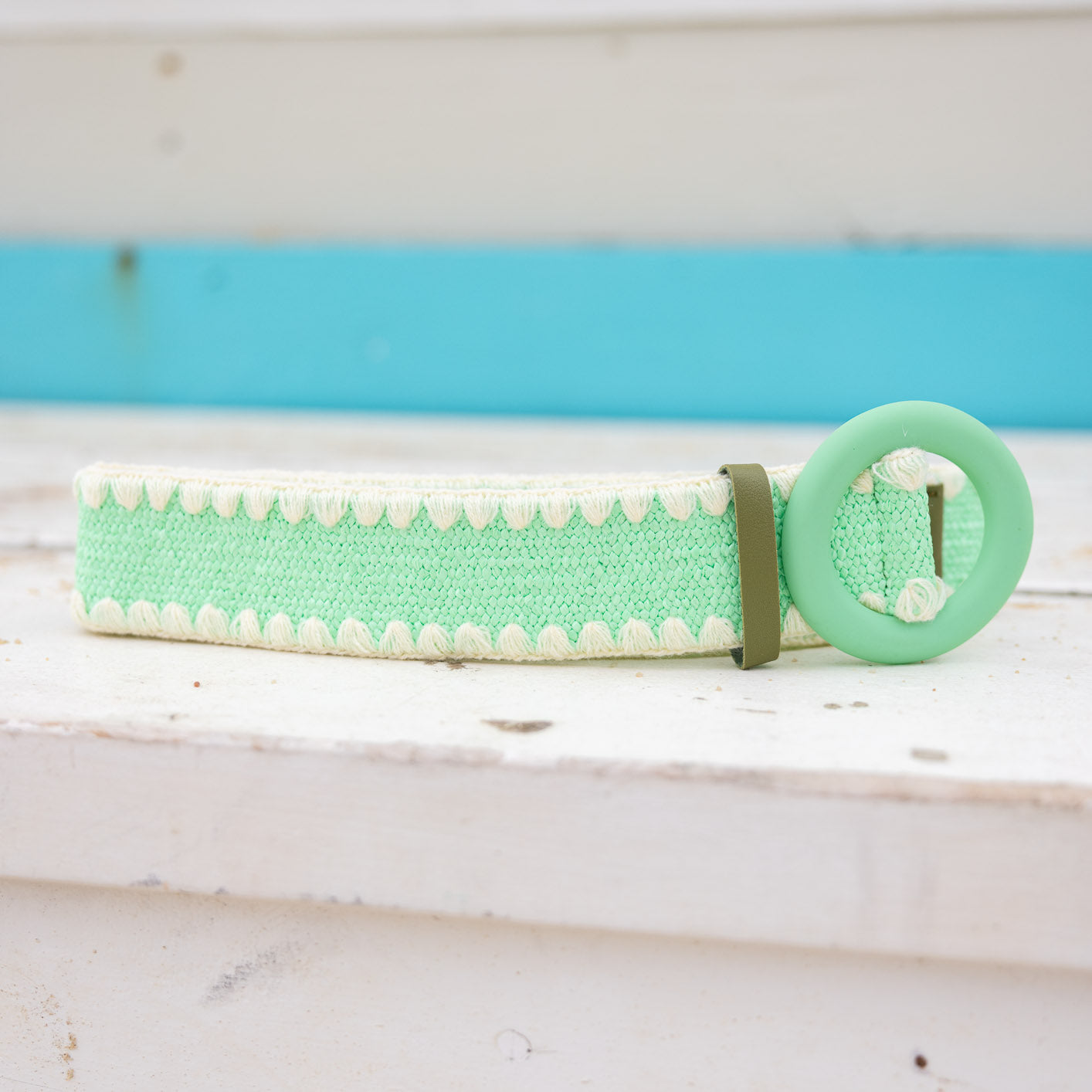 Extra Length Stretch Belt with Green Buckle