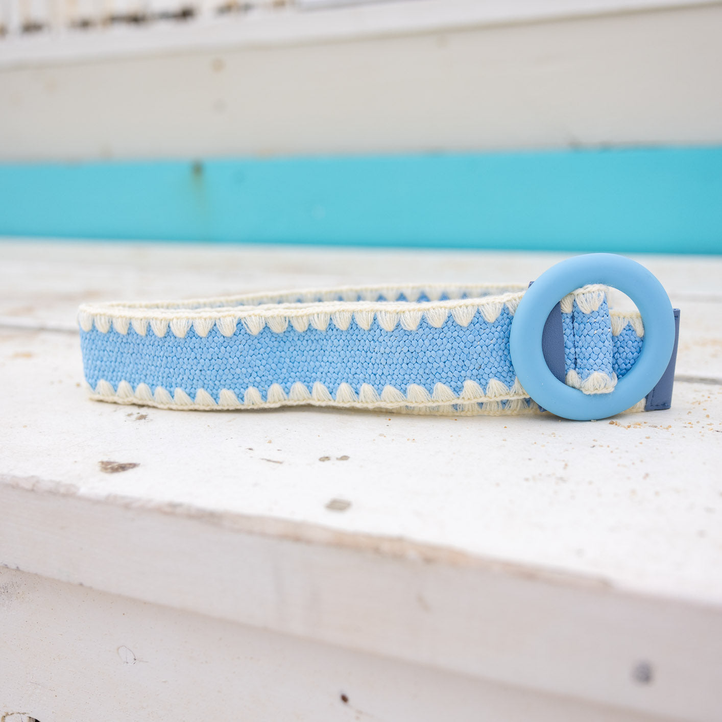 Extra Length Stretch Belt with Blue Buckle