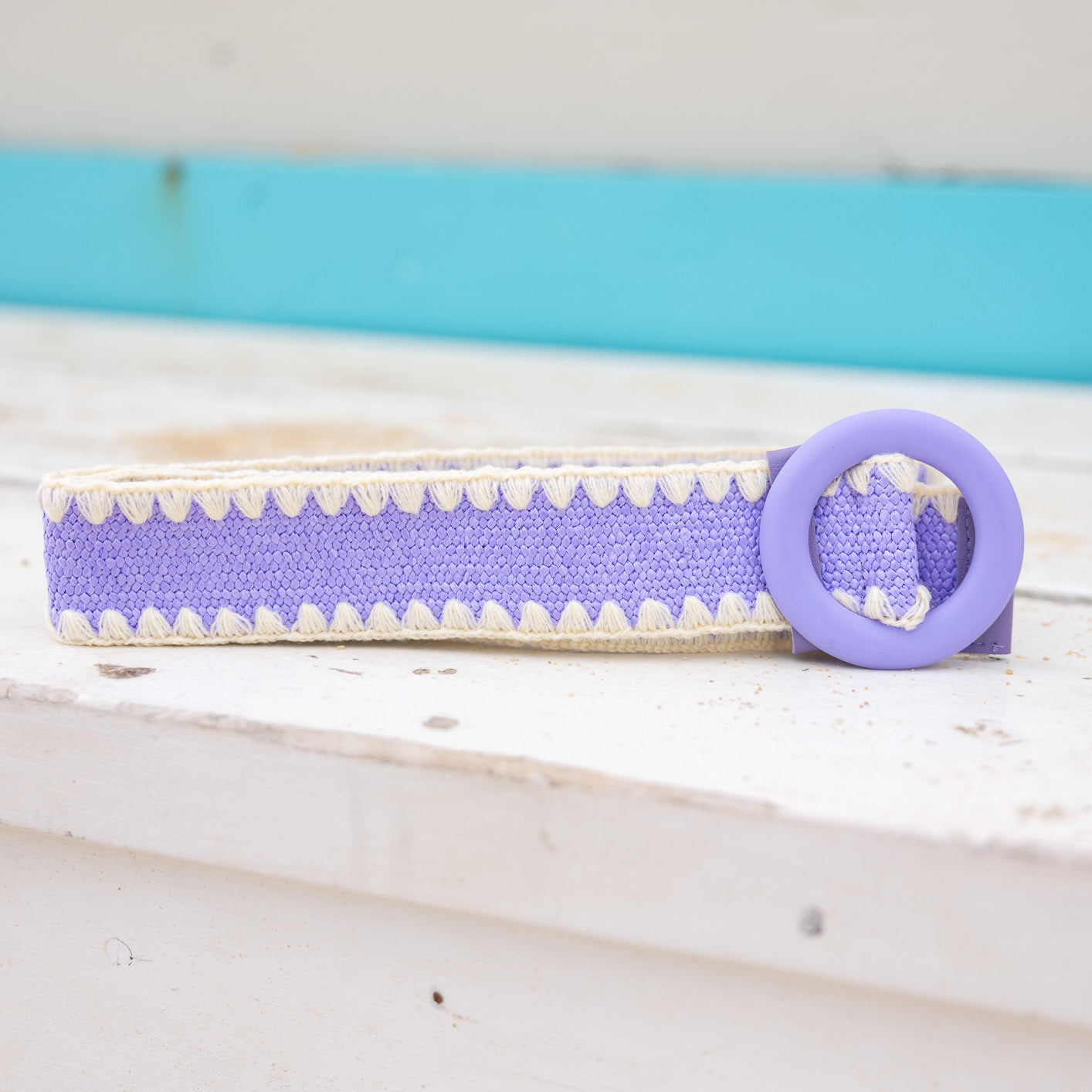 Extra Length Stretch Belt in Purple & Cream