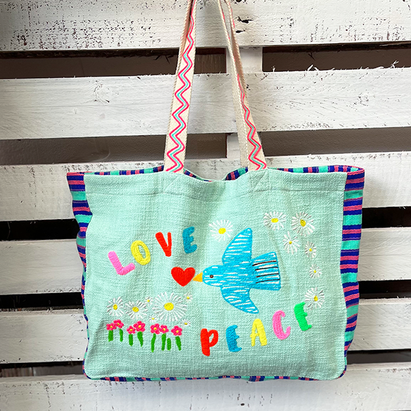 Love & Peace Mint Woven Tote Bag