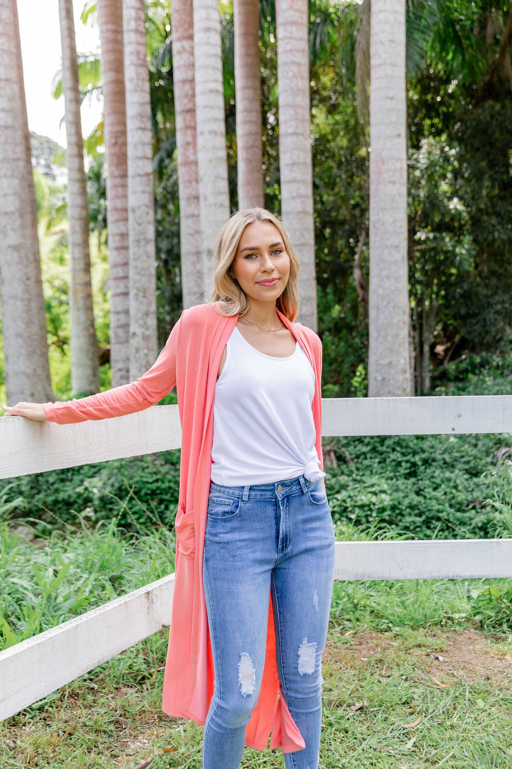 Coral on sale cardigan outfit