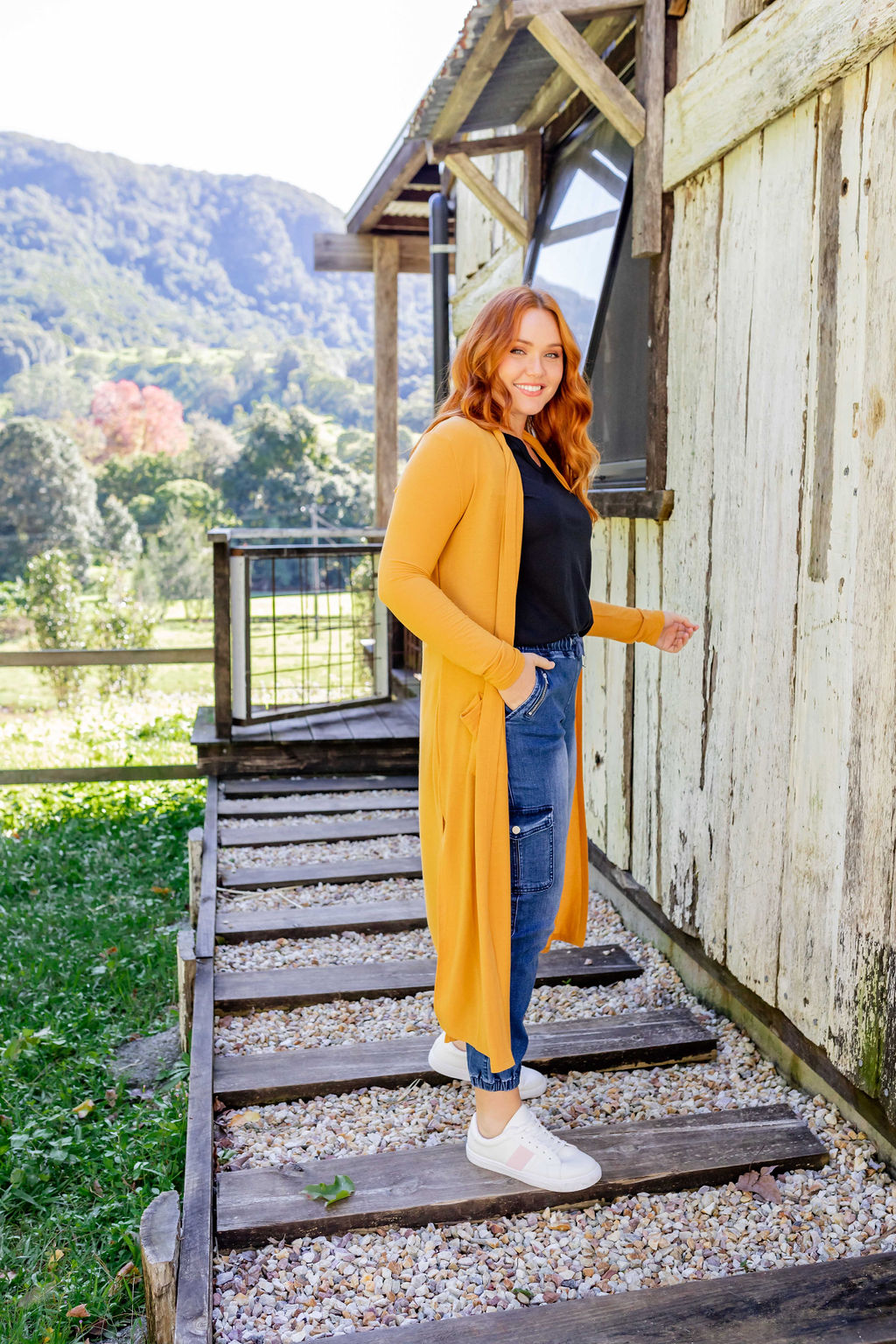 Mustard best sale cardigan outfit