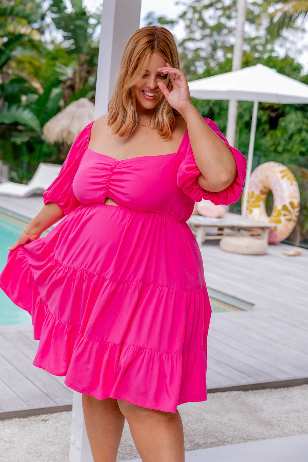 Plus size 2024 hot pink dress