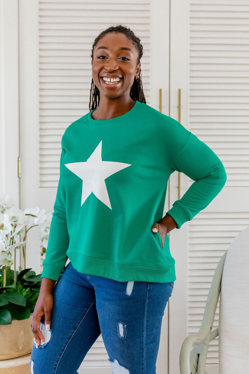 Star Crew Sweater in Emerald