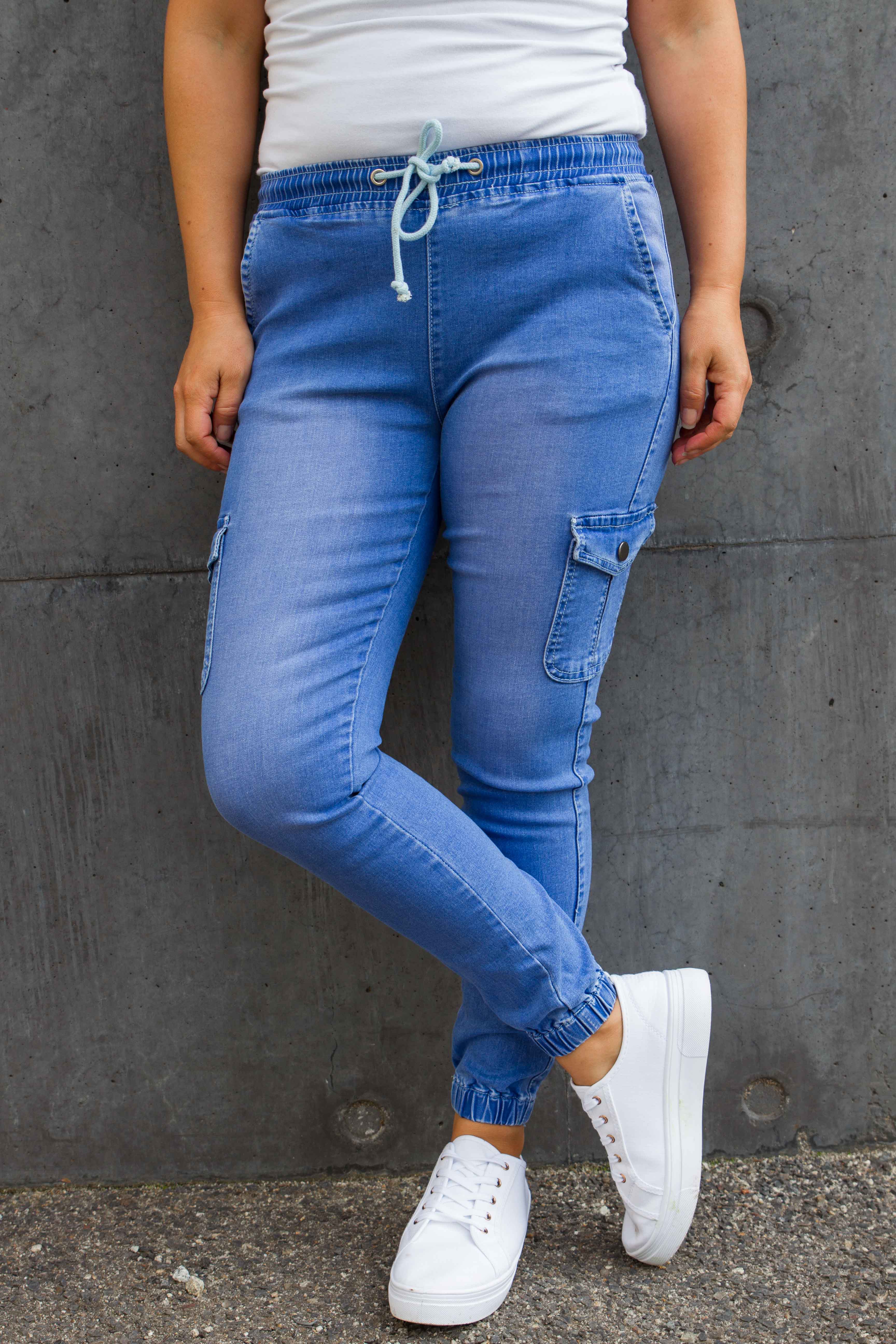 Florence Denim Joggers in Sky Blue
