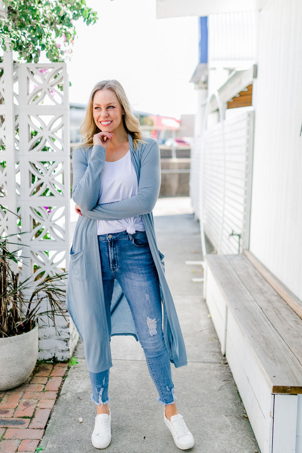 Jane Cardigan in Dusty Blue