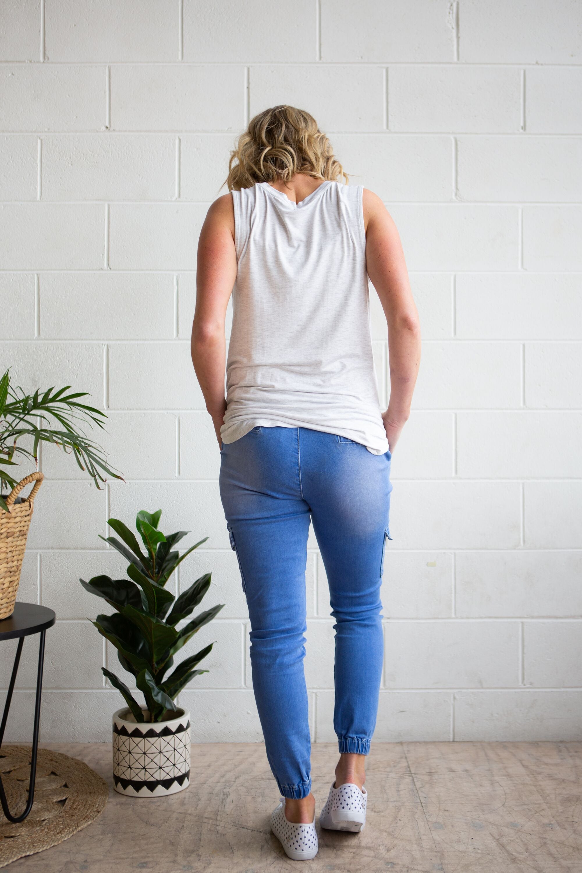 Florence Denim Joggers in Sky Blue