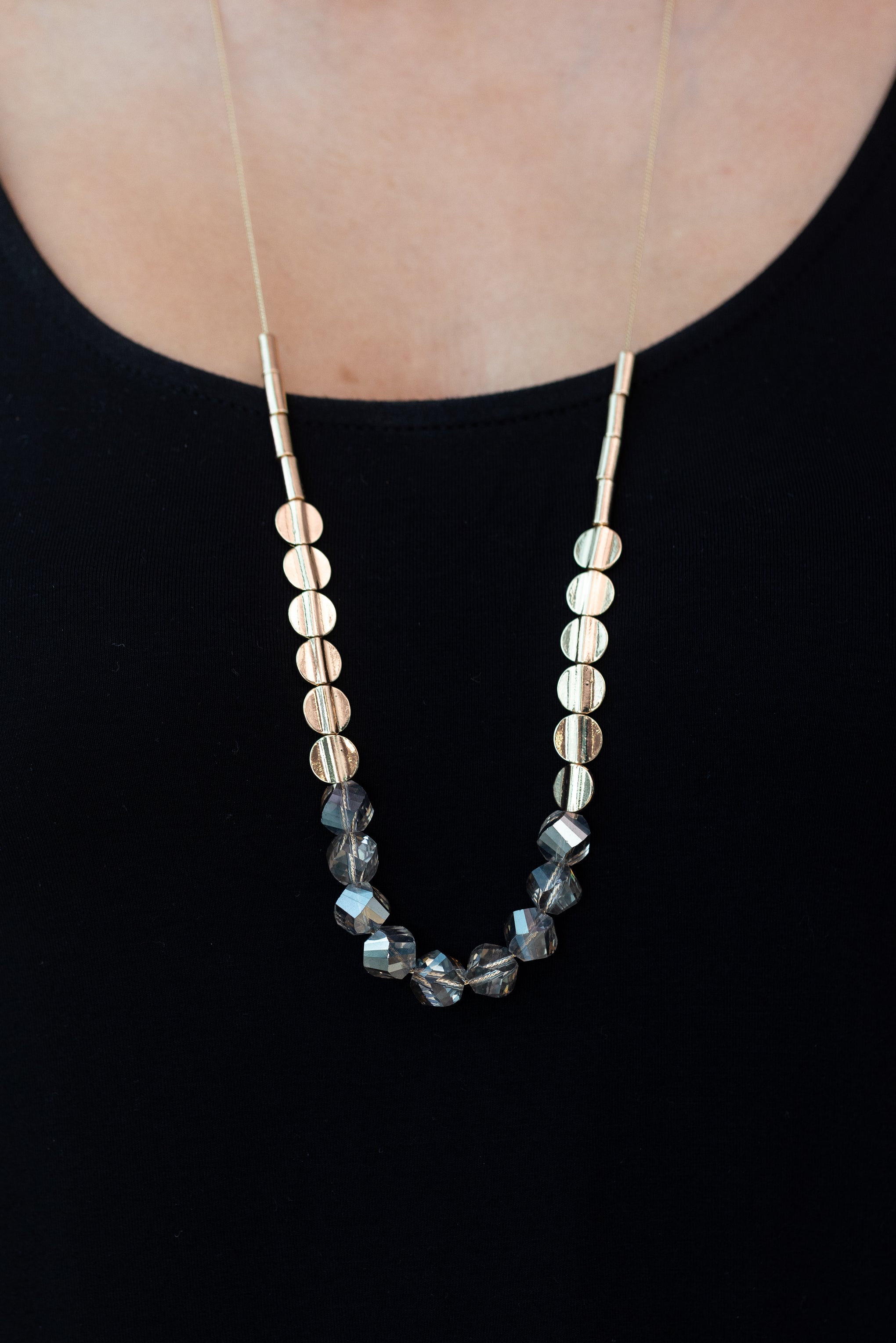 Bead and Metal Necklace in Grey