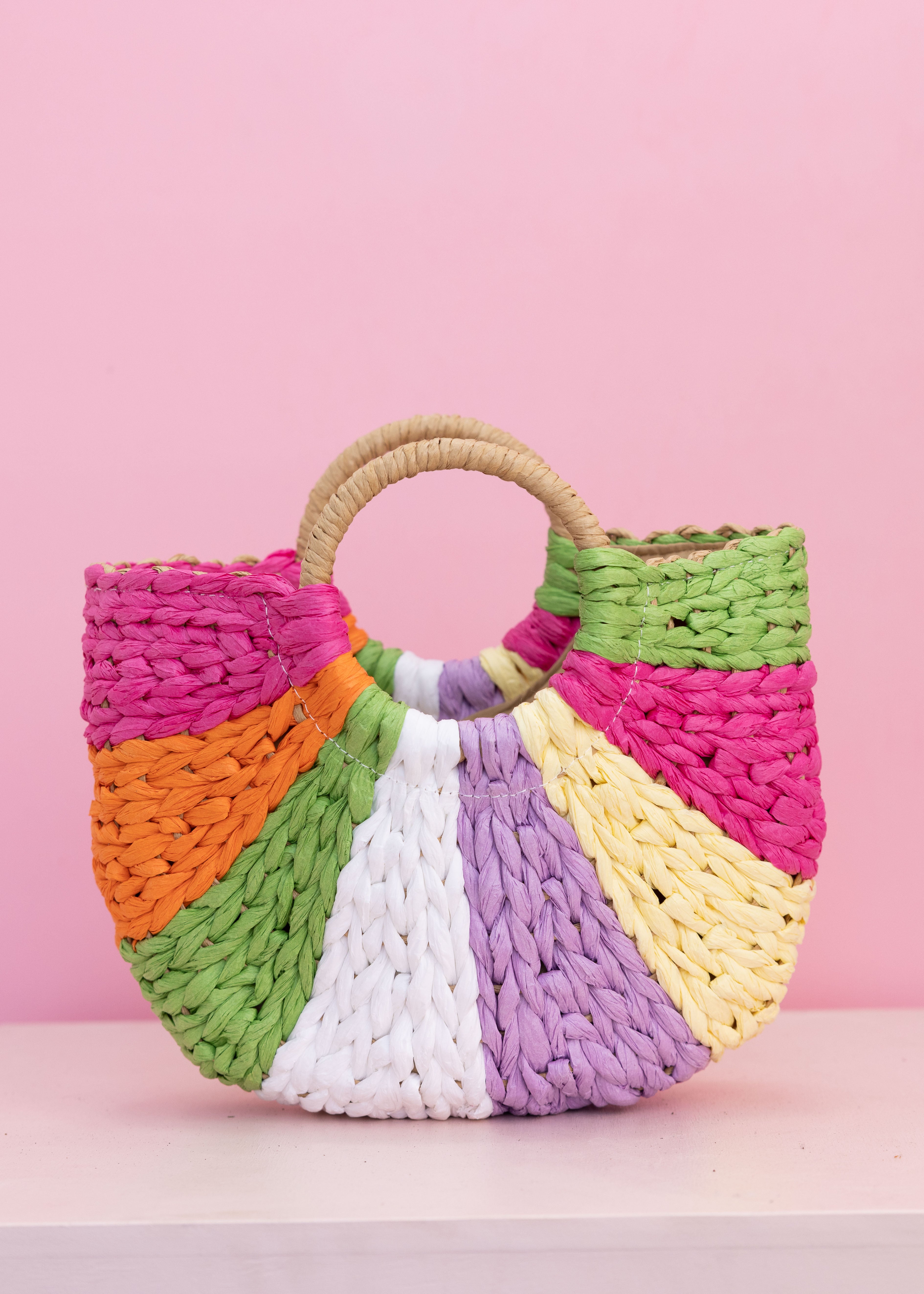 Coloured Woven Basket Bag
